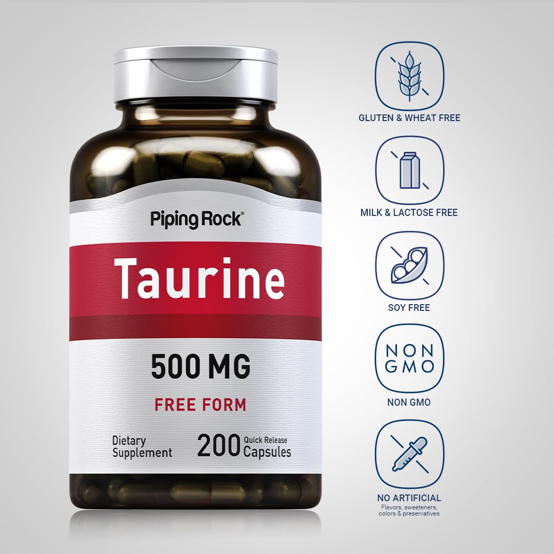 Piping Rock Taurine Supplement 500mg Capsule, 200 Capsules