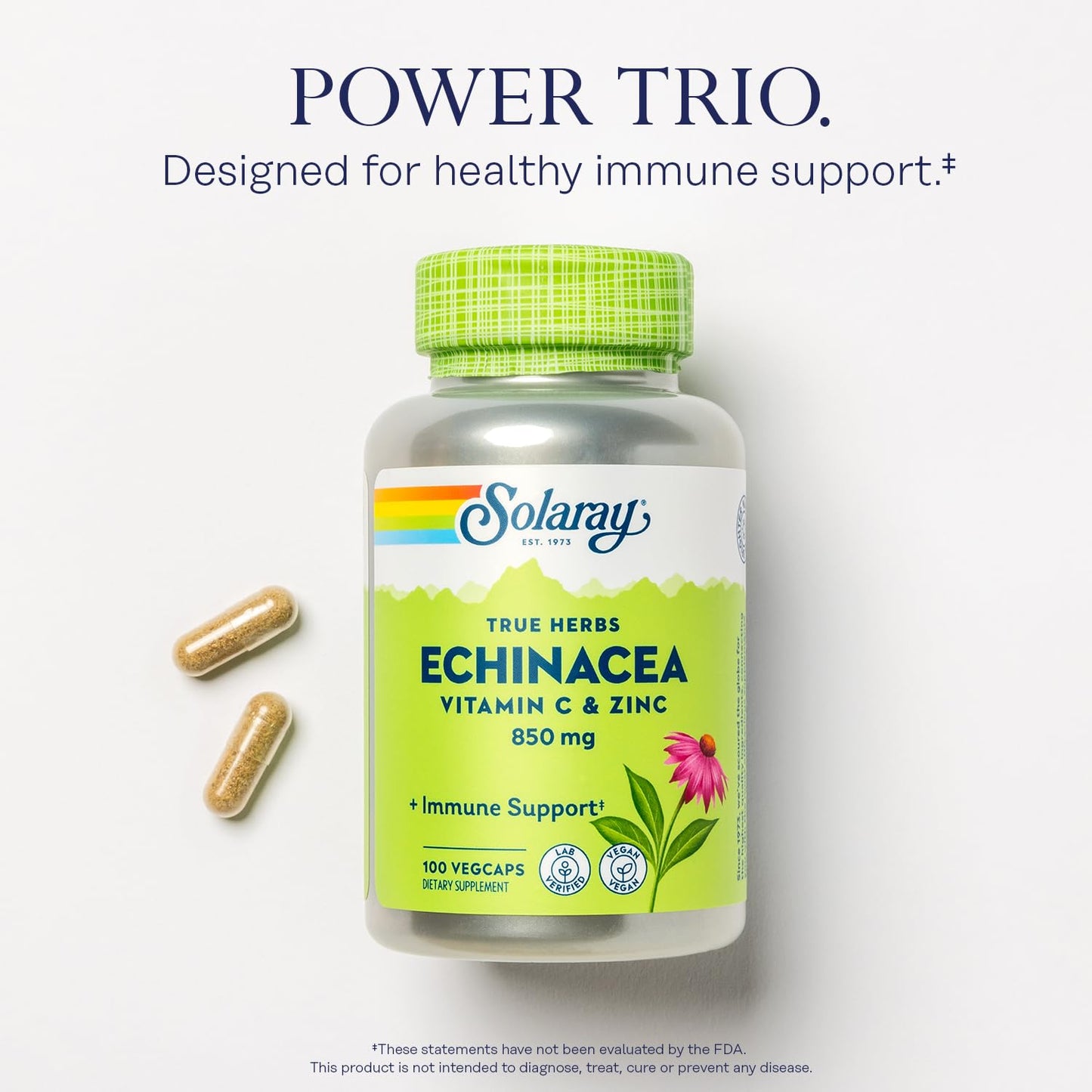 Solaray Echinacea Vitamin C and Zinc Wellness Formula Capsules 100 VegCaps