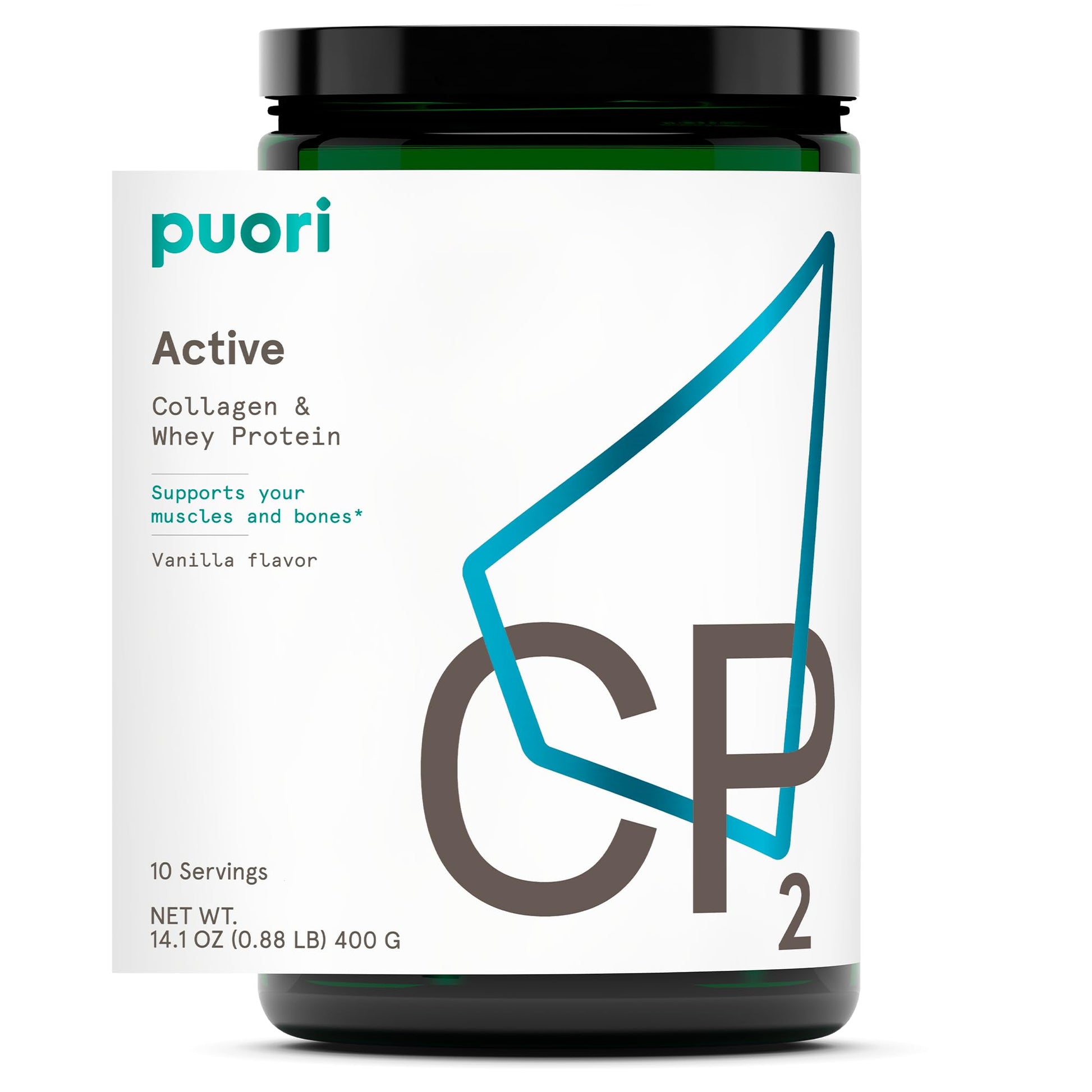Puori Whey Protein Powder with Collagen CP2 Active, Pasture Raised, Grass-Fed & Non-GMO, 14.1 oz