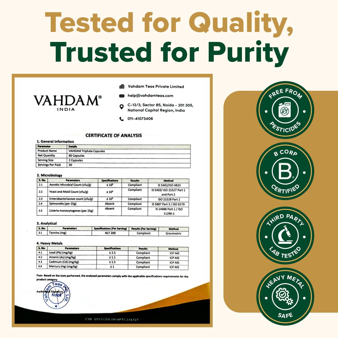 VAHDAM Triphala Capsules 1250 mg, 90 Count