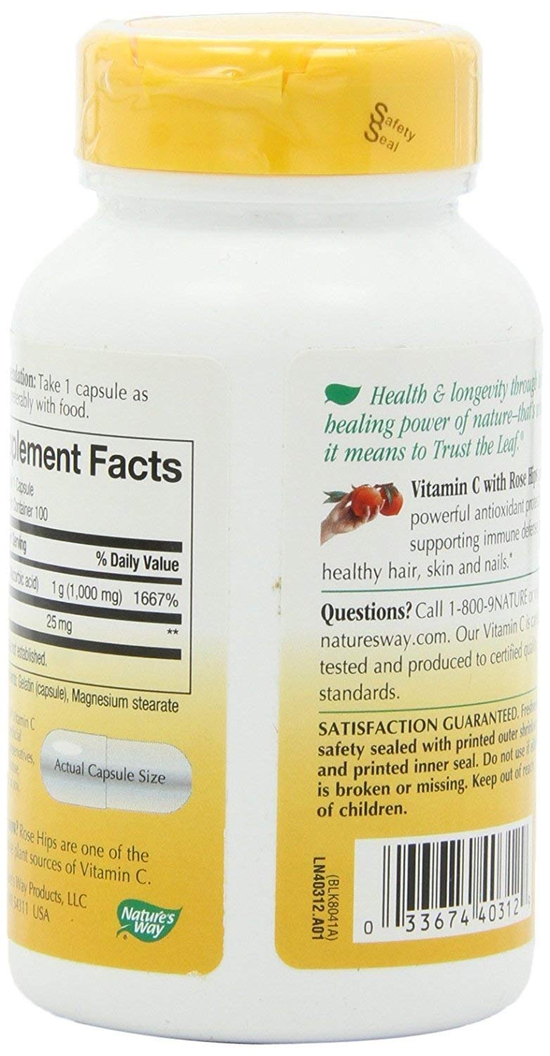 Nature's Way Vitamin C 1000mg with Rose Hips Capsule, 100 Count