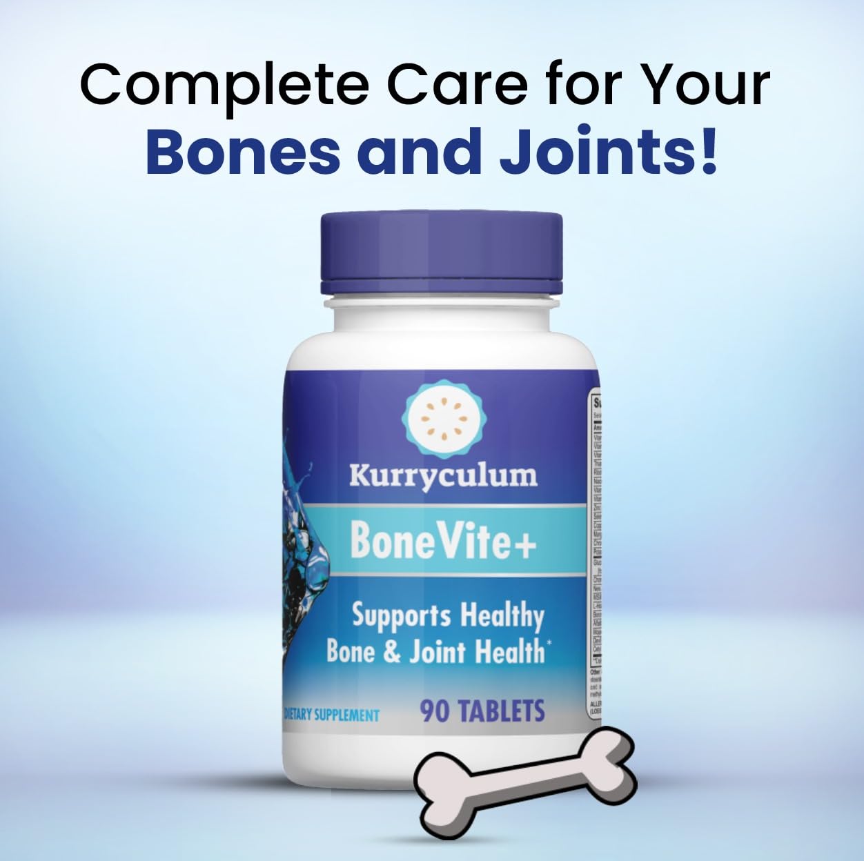 Kurryculum BoneVite+ Glucosamine Chondroitin MSM - Bone & Joint Wellness with Green Lipped Sea Mussel, Devil's Claw & Boron - Knee Hip Back Wellness - Non-GMO Gluten Free Tablets 90