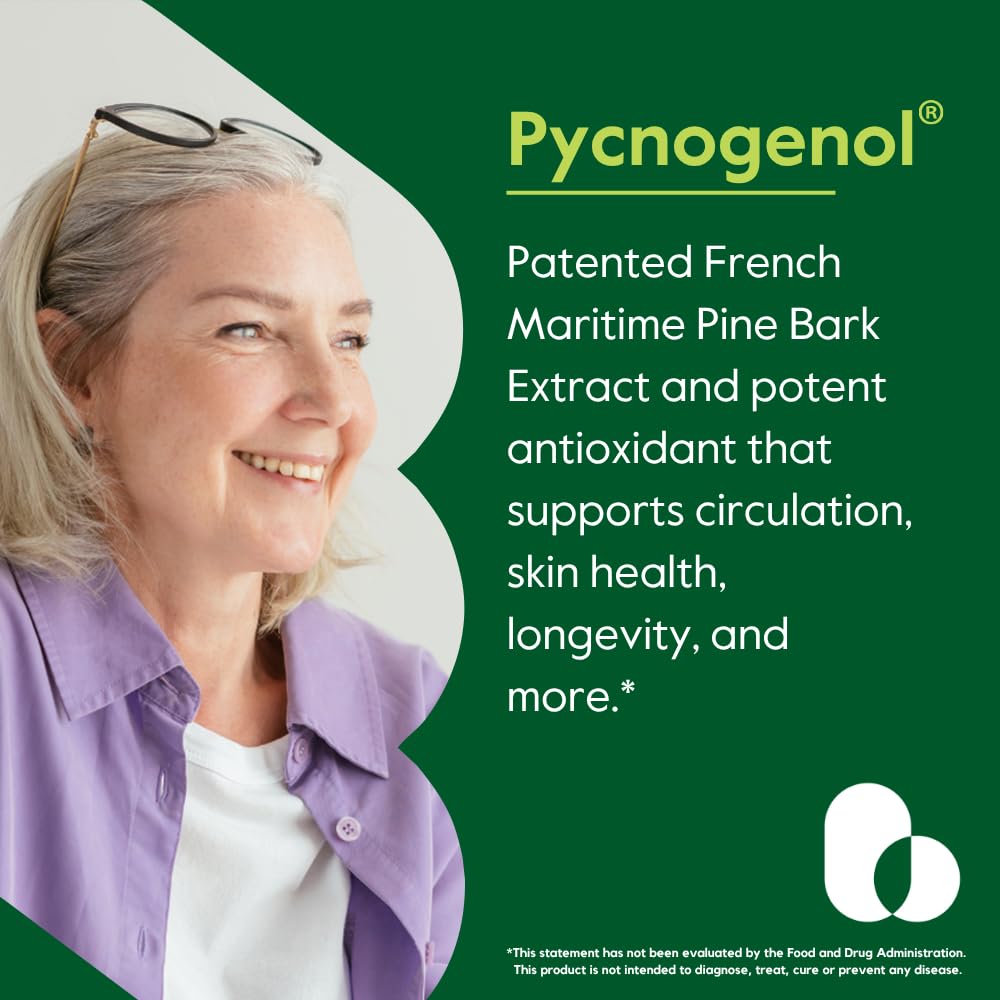 BESTVITE Pycnogenol 50mg French Maritime Pine Bark Extract Capsule, 60 Capsules