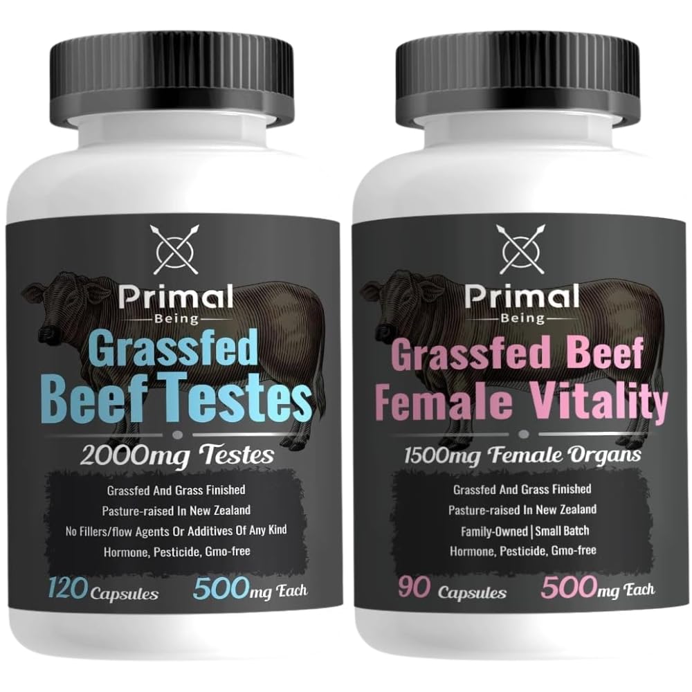 Primal Being Grassfed Beef Testes and Grassfed Beef Female Vitality Supplement Capsules, 210 Capsules