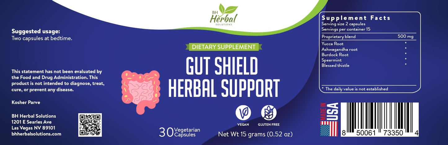 BH Herbal Solutions Gut Shield Support Capsule, 30 Count