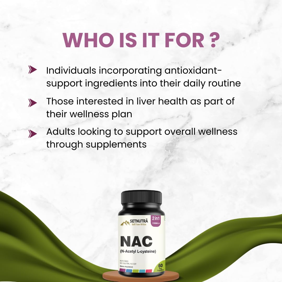 SETNUTRA Well From Within NAC (N Acetyl L Cysteine) 500 Mg with Black Pepper Immune & Lung Support, Antioxidant & Glutathione Production Support Capsules 60