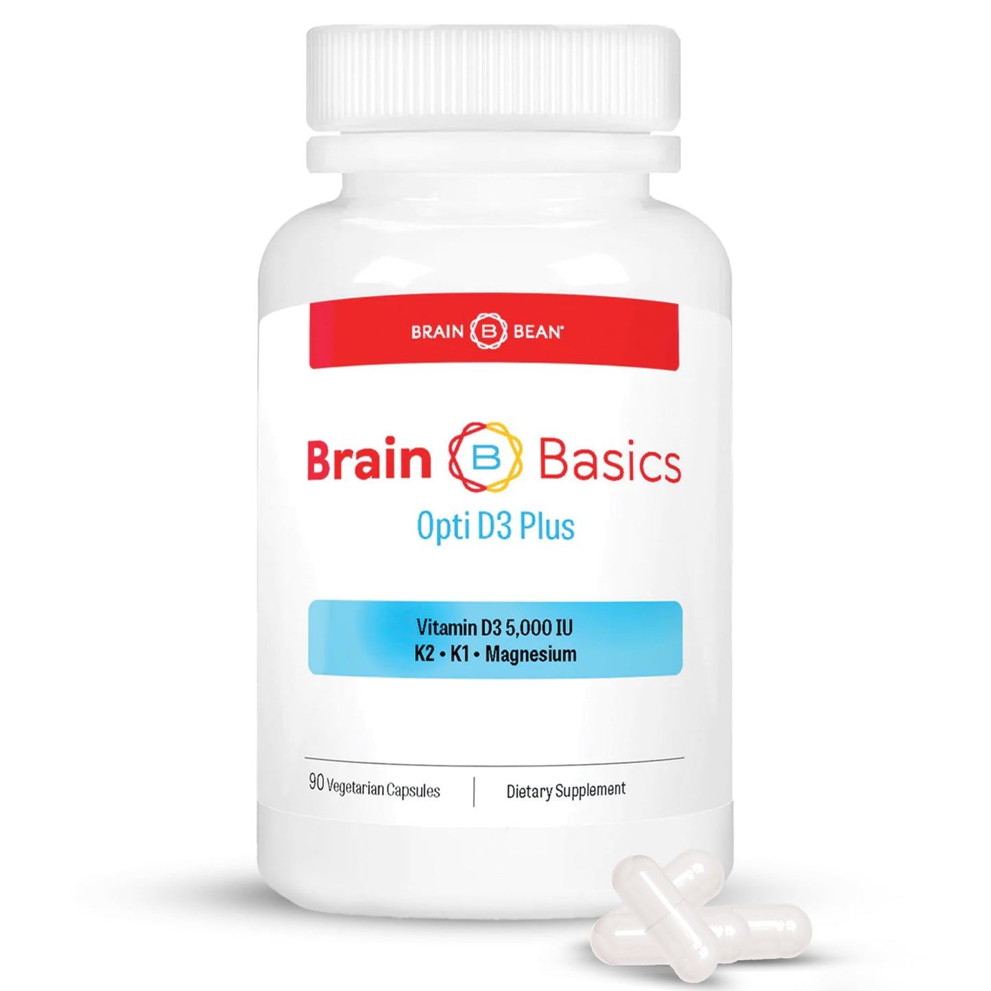 Brain Bean Brain Basic Opti D3 Plus Vitamin D3 5000 IU with K1, K2, and Magnesium Capsule 90 Count