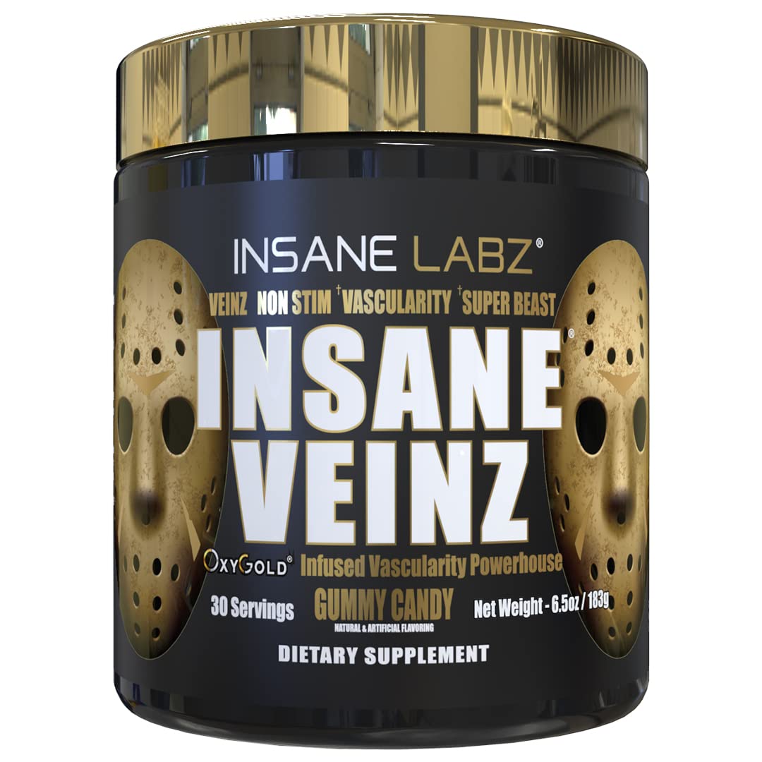 Insane Labz Insane Veinz Gold Nitric Oxide Non-Stimulant Pre Workout Powder, Hydromax, Nitrosigine, 6.5 Ounce