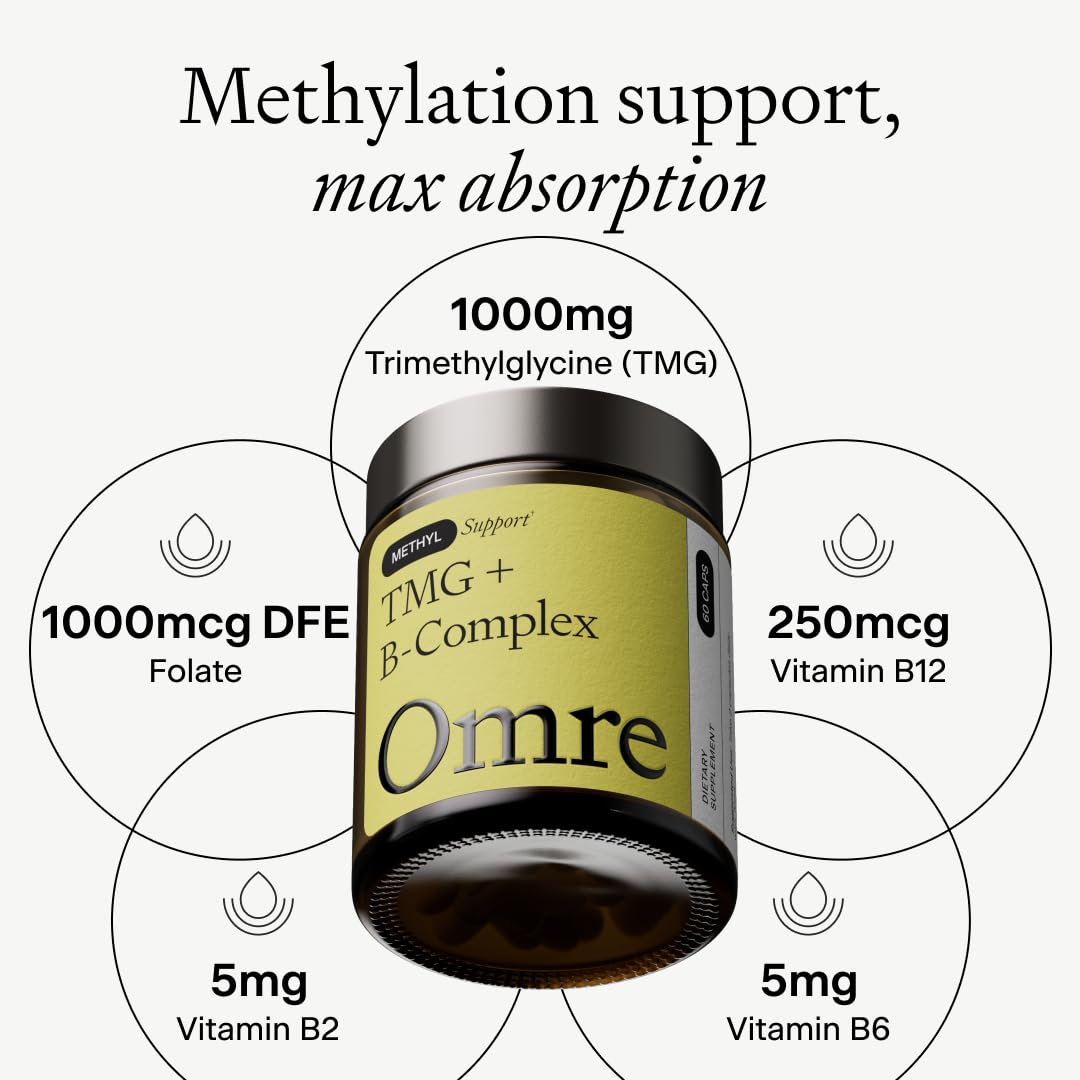 OMRE TMG (Trimethylglycine) 1000mg with Methyl B Complex Capsules, 60 Count