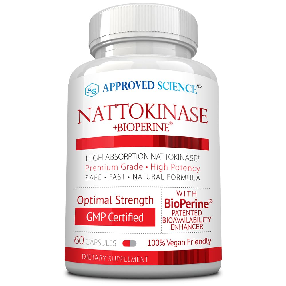Approved Science Nattokinase - 4,000 FU - 200 mg - Free of Vitamin K2 - Contains BioPerine - Vegan, Non-GMO Capsules 60