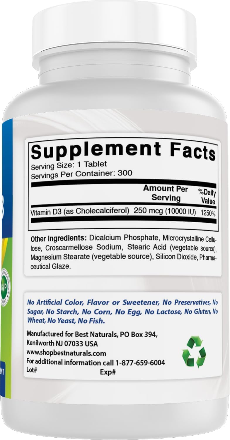 Best Naturals Vitamin D3 10000 IU, 300 Tablets