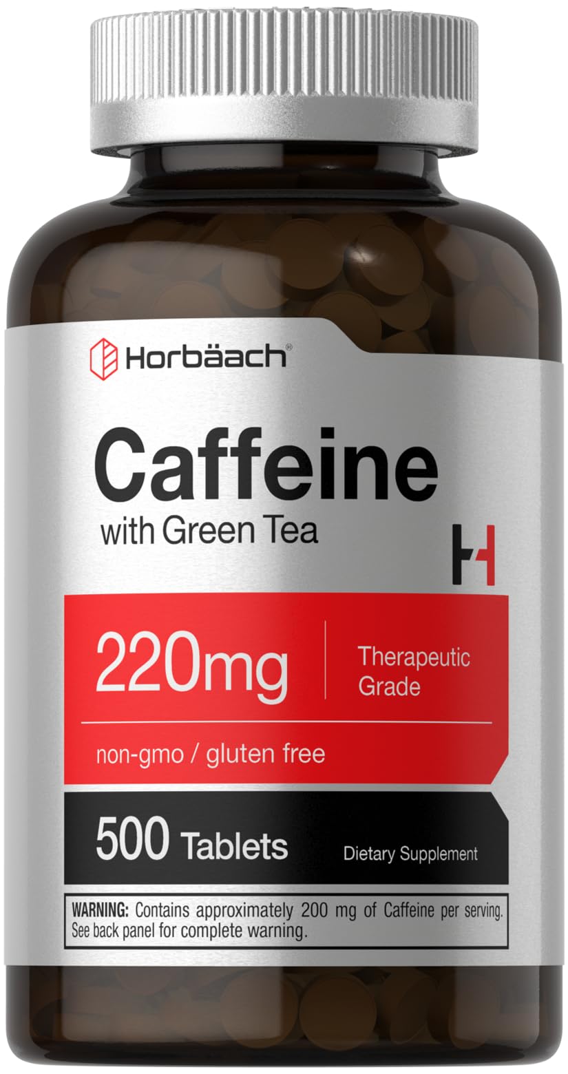 Horbäach Caffeine Tablets 220mg with Green Tea, 500 Tablets