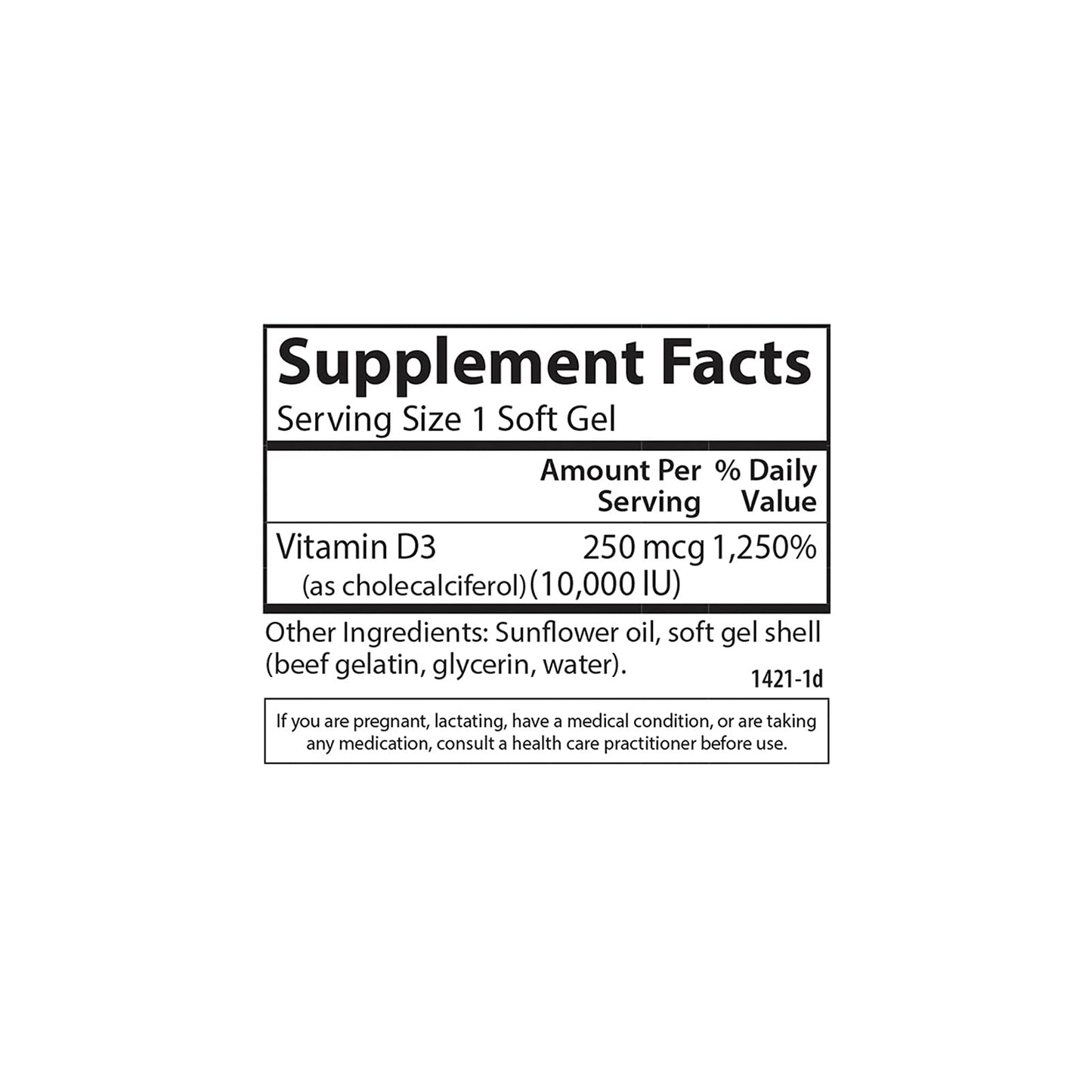 Carlson Vitamin D3 Softgels, 10000 IU (250 mcg), 120 Softgels