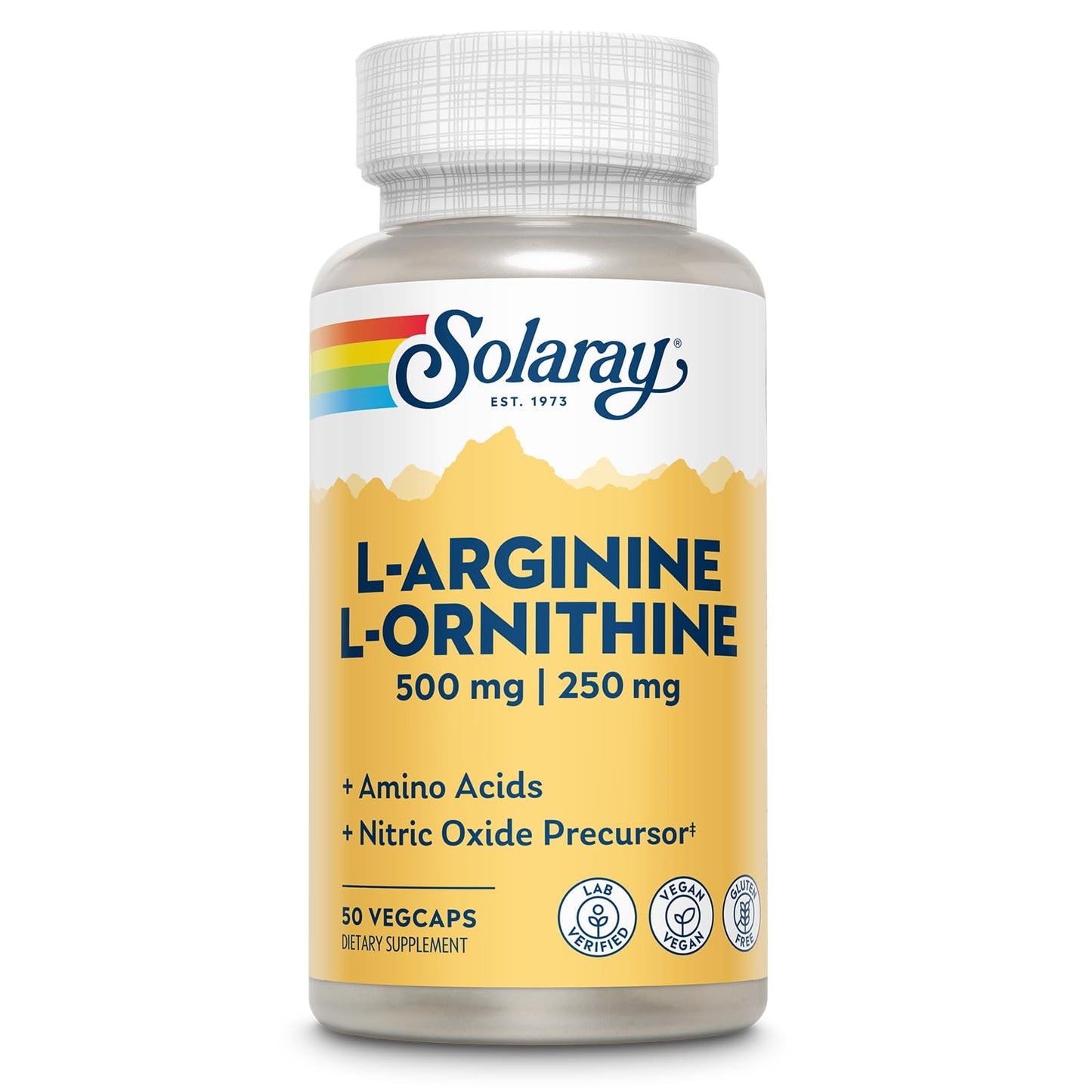 SOLARAY L Arginine L Ornithine 750mg Amino Acids Supplement, Capsule, 50 Capsules