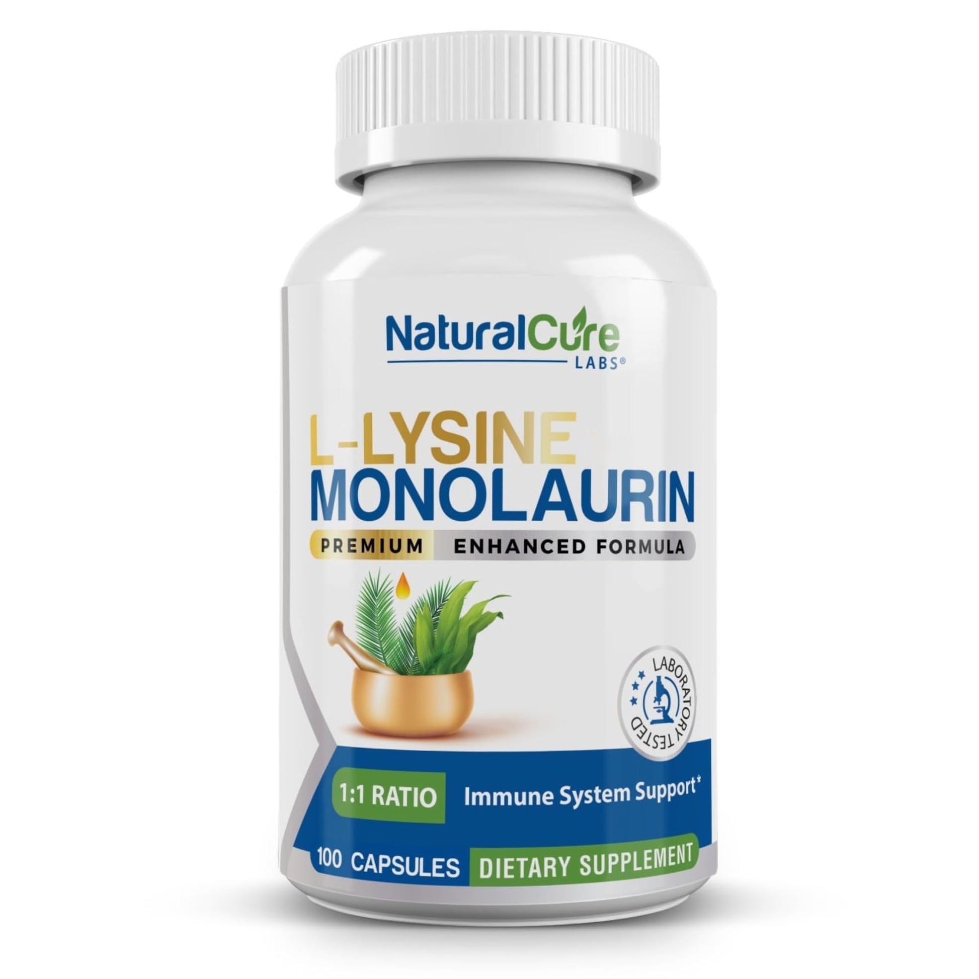 Natural Cure Labs L-Lysine with Monolaurin 600mg 1:1 Ratio Capsules, 100 Count
