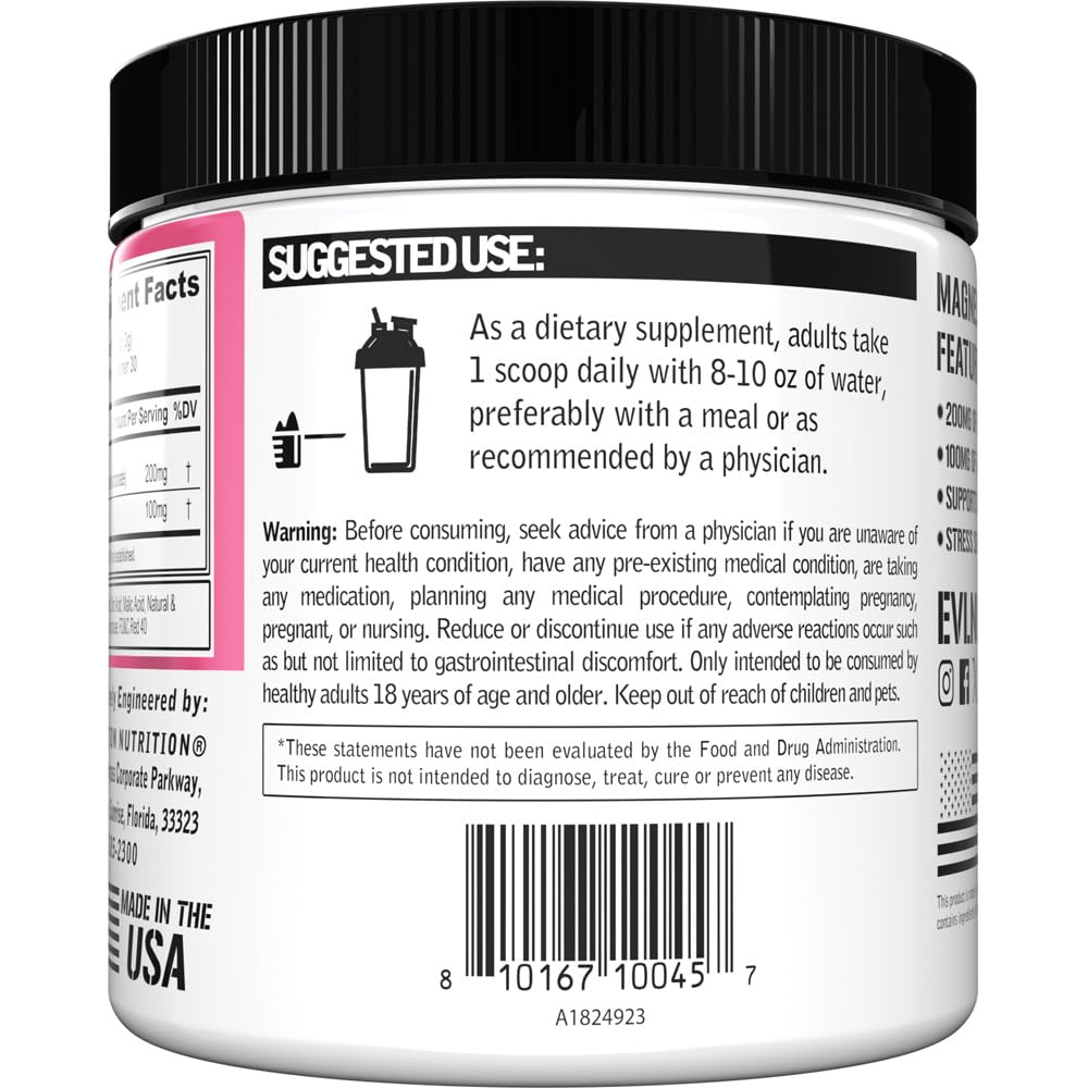 Evlution Magnesium + L-Theanine - Natural Relaxation & Focus Support - 200mg Magnesium + 100mg L-Theanine - Vegan & Non-GMO Powder 3.17 Ounce