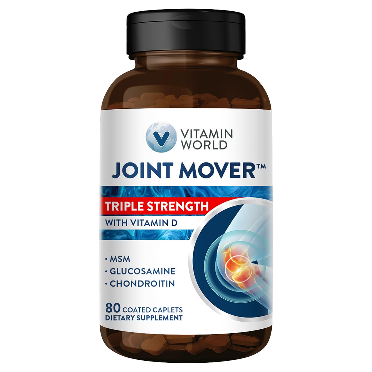 Vitamin World Triple Strength Joint Mover with Vitamin D Glucosamine Chondroitin MSM Caplets, 80 Count
