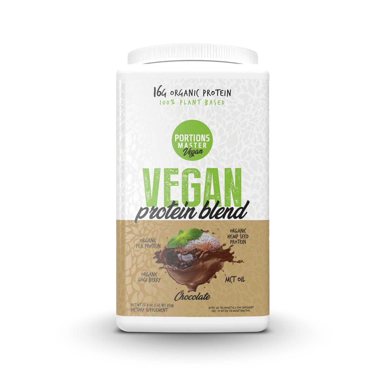 Portions Master Vegan Protein Blend, Pea Hemp Goji + MCT Protein Powder, Chocolate, 26.4 oz