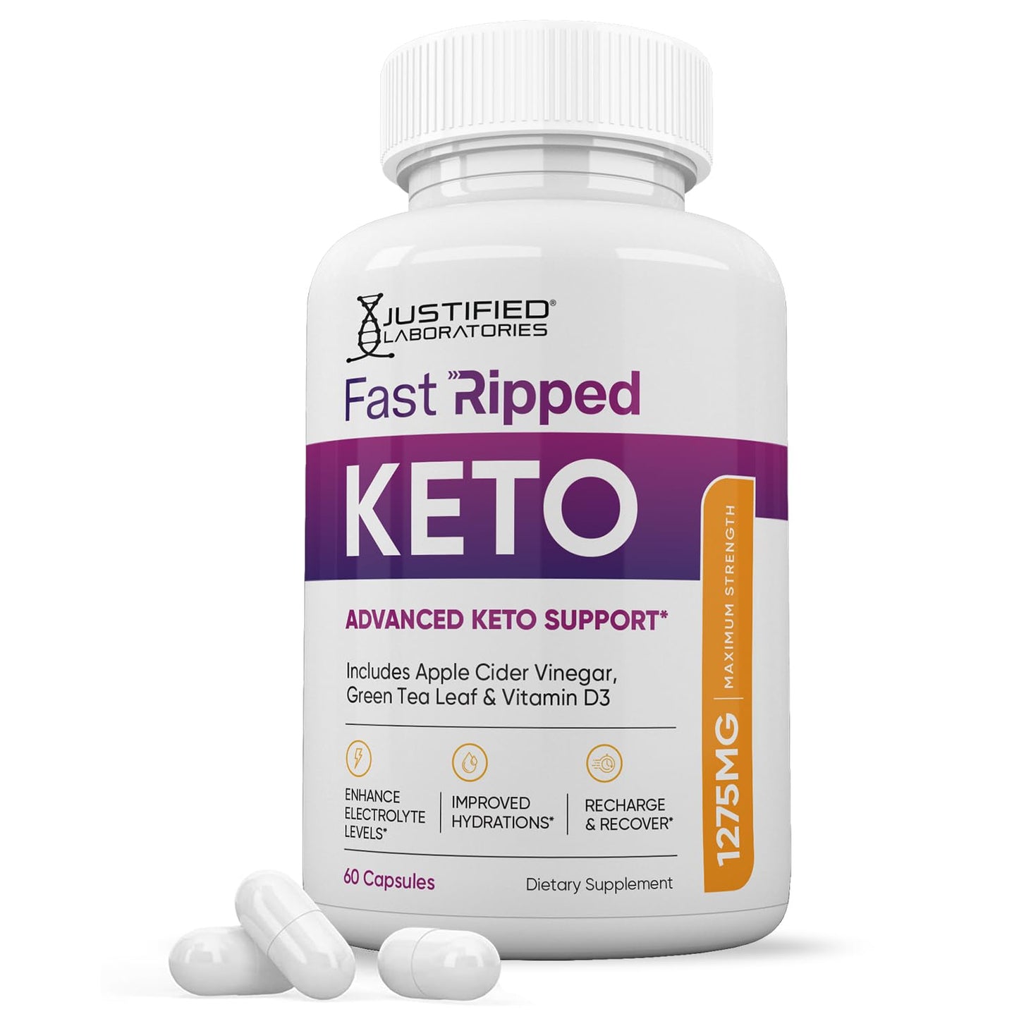 Justified Laboratories Fast Ripped Keto ACV Pills 1275MG Keto Support Blend Capsules, 60 Capsules