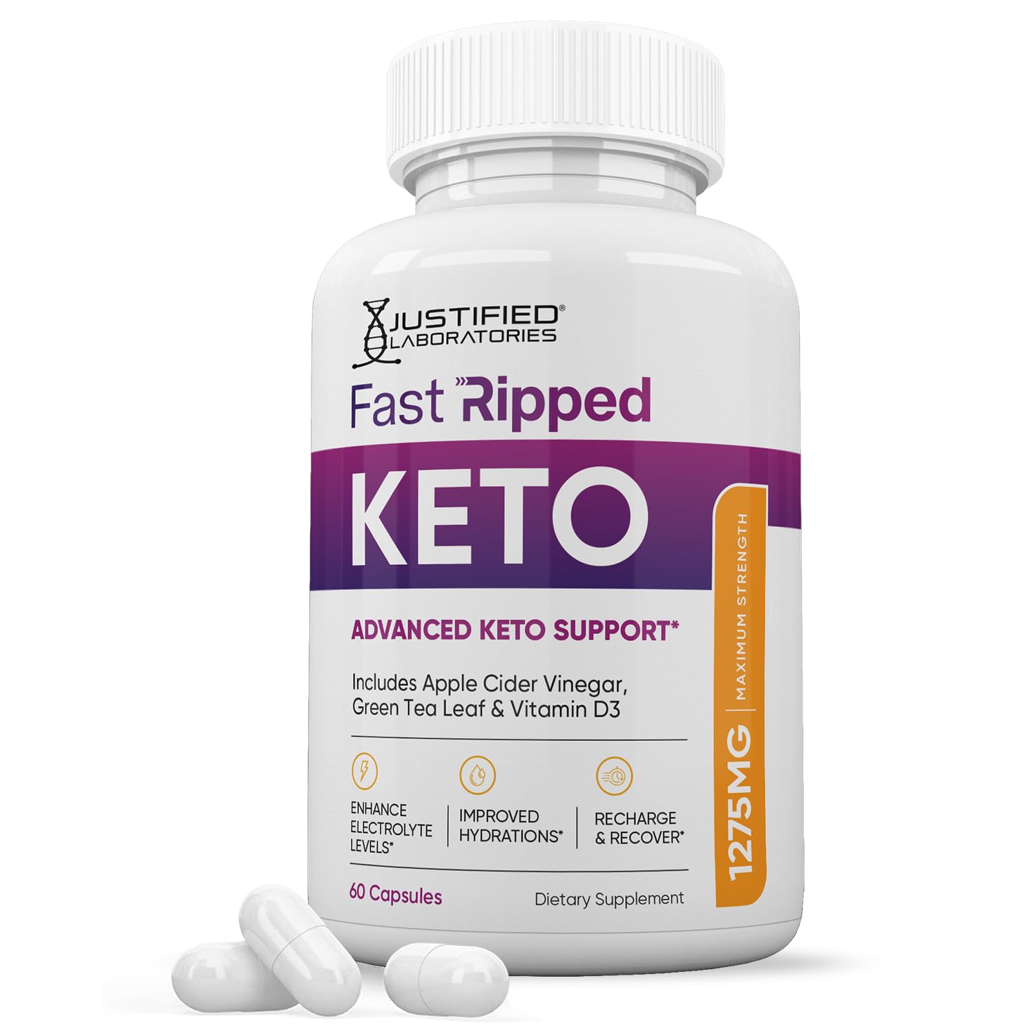 Justified Laboratories Fast Ripped Keto ACV Pills 1275MG Keto Support Blend Capsules, 60 Capsules