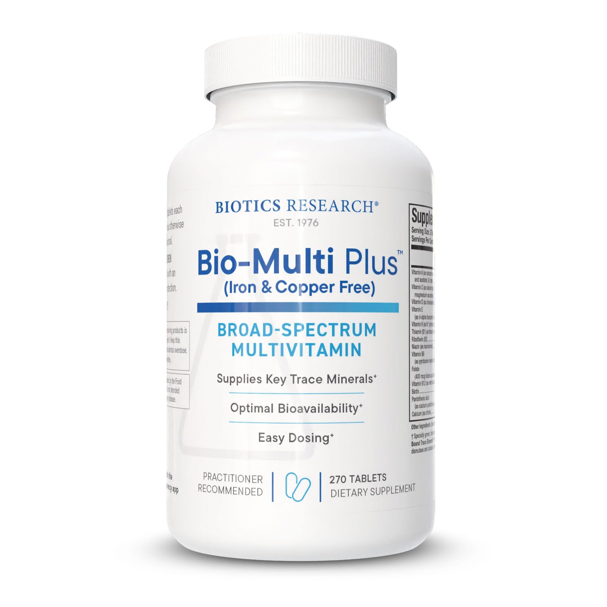 Biotics Research Bio Multi Plus Iron and Copper Free Multivitamin, Chelated Minerals, Emulsified Fat Soluble Vitamins, High Antioxidants, SOD, Catalase, 270 Tablets