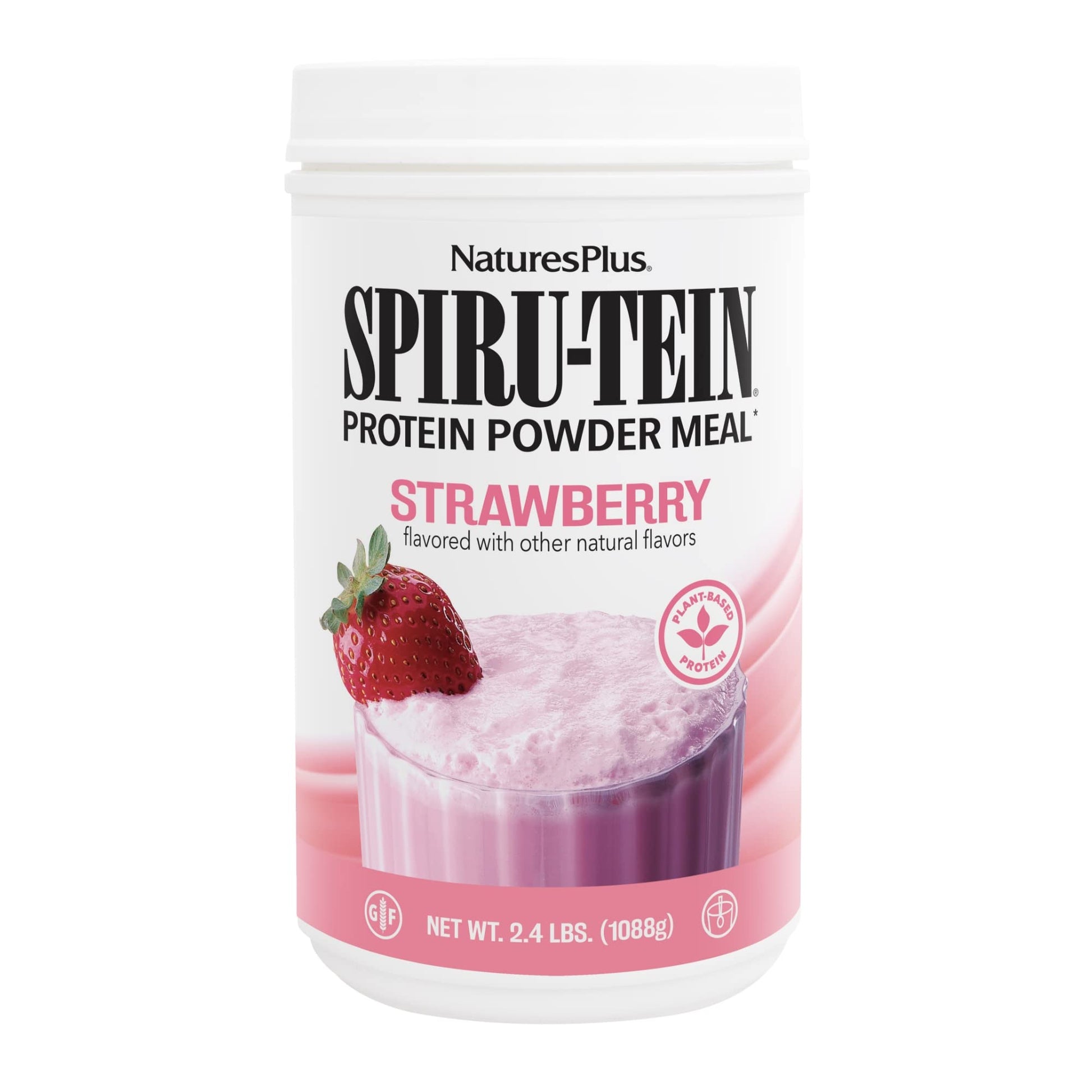 NaturesPlus SPIRU-TEIN Strawberry Plant-Based Protein Powder, 38.4 oz