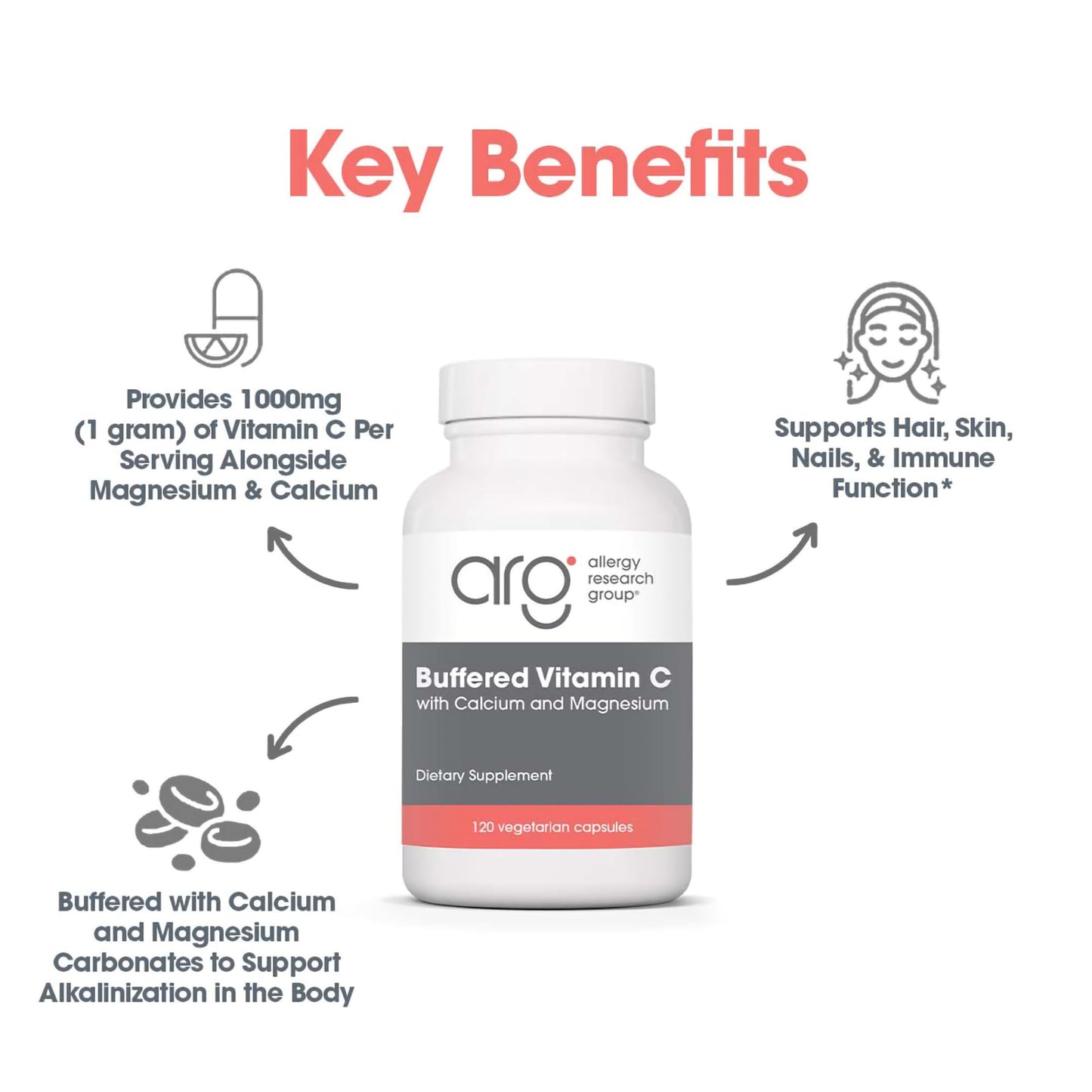 Allergy Research Group ARG Buffered Vitamin C 1000 mg Capsule 120 Count