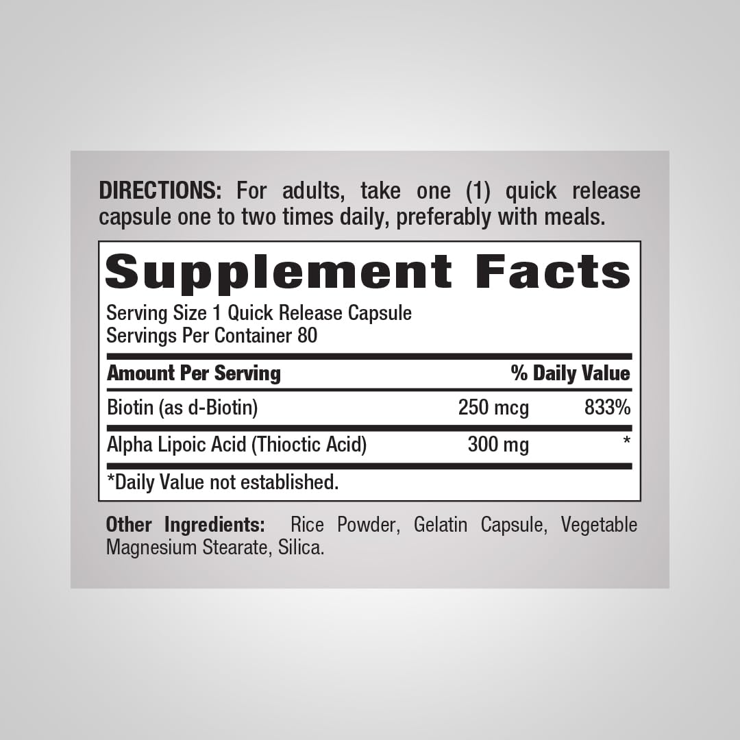 Piping Rock Alpha Lipoic Acid 300mg Plus Biotin Optimizer Capsule 80 Count