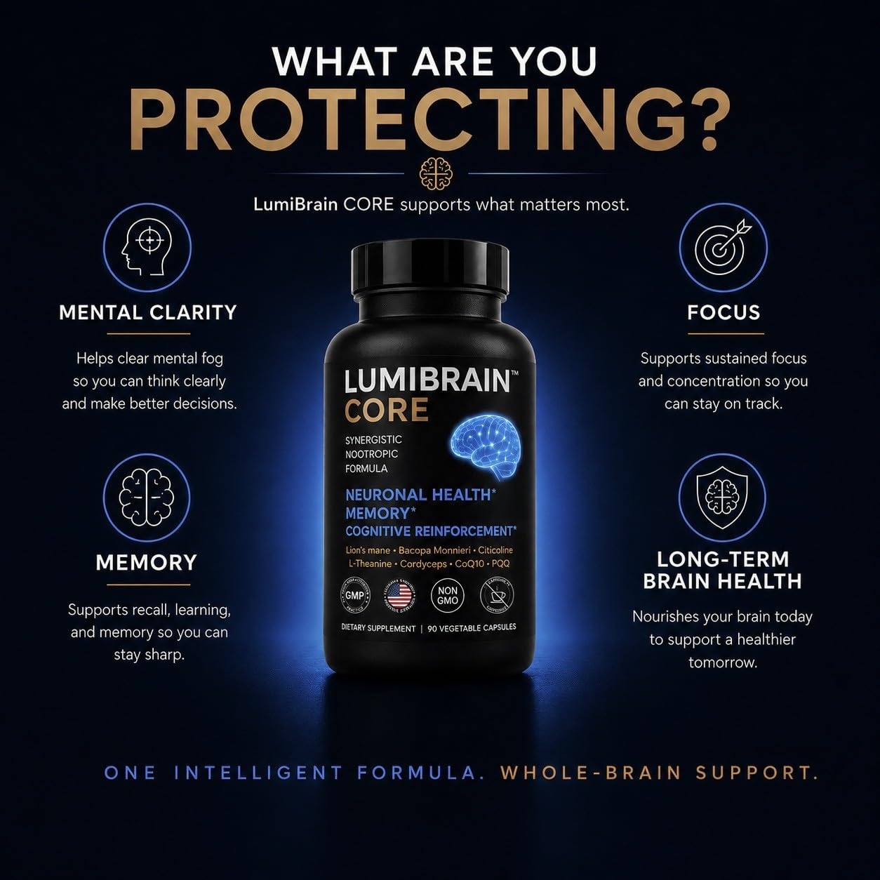 LumiBrain CORE Brain Supplement for Memory and Focus Capsules 90