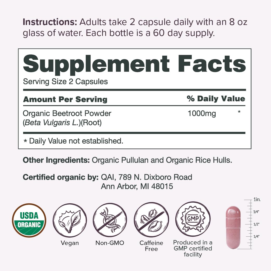 Sur Organic Beet Root Capsules 1000mg, 120 Capsules