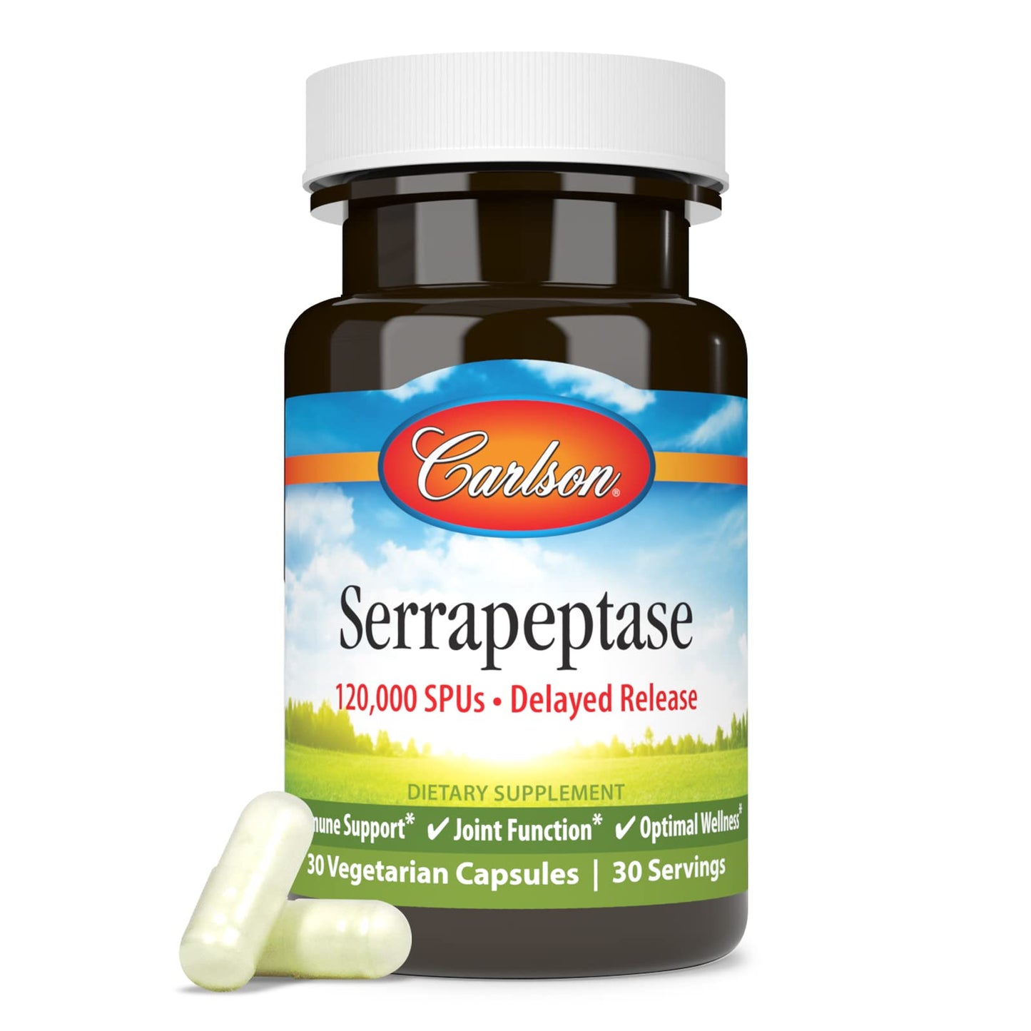 Carlson Serrapeptase 120000 SPUs Delayed Release, 30 Vegetarian Capsules