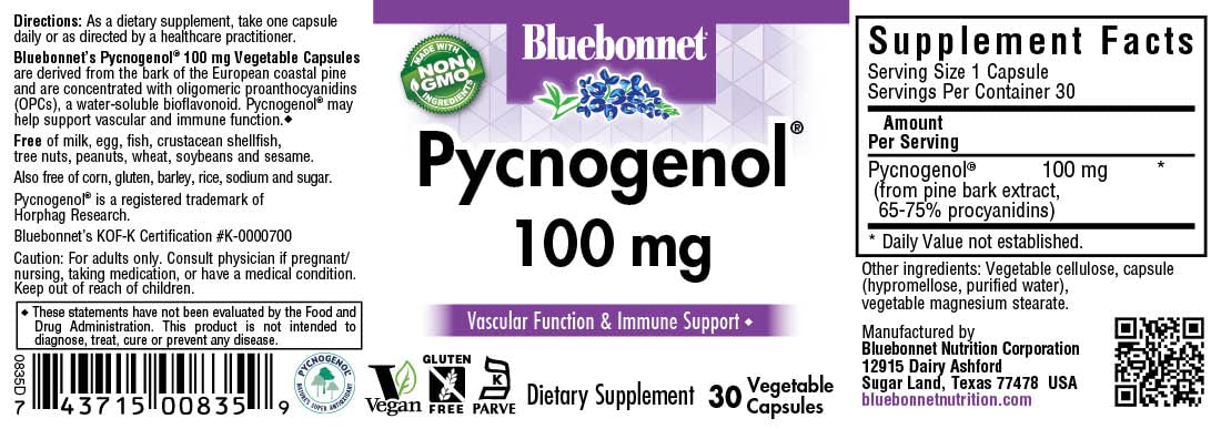 BlueBonnet Pycnogenol 100 mg Capsule, 30 Count