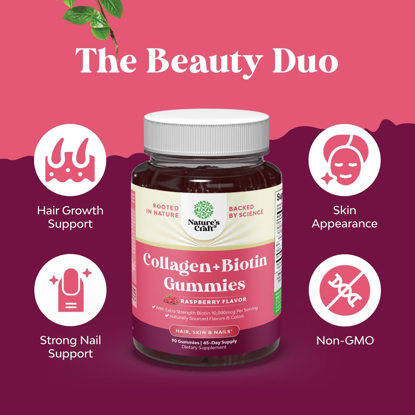 Natures Craft Hair Skin & Nails Biotin & Collagen Gummies with Vitamin C, 150 Gummies