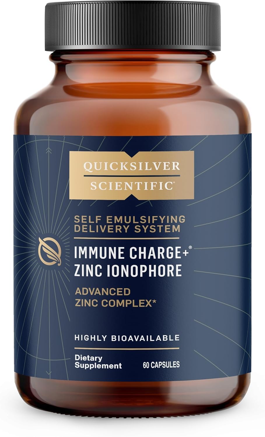 Quicksilver Scientific Immune Charge+ Zinc Ionophore - Zinc Supplement Complexed with Quercetin, Luteolin, Hesperetin Immune + GI Support, 60 Capsules