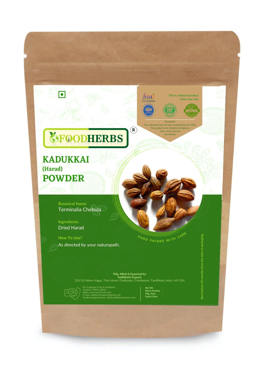 Foodherbs Haritaki Powder, 1 Pack