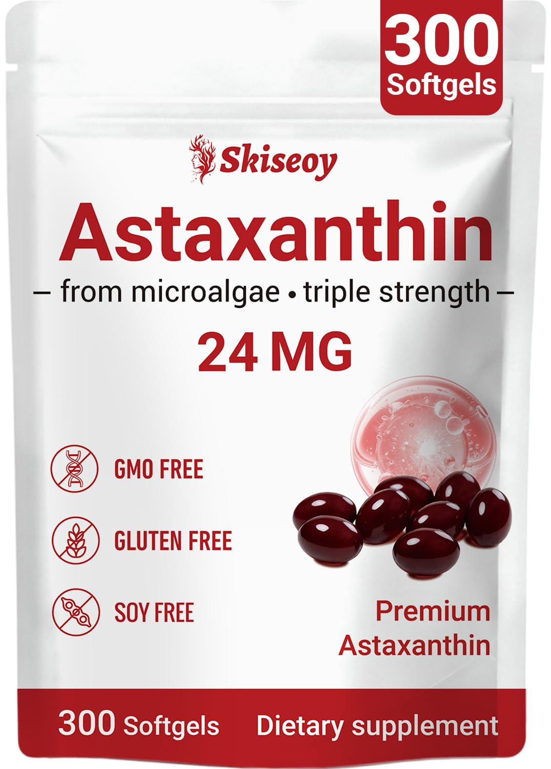 Skiseoy Astaxanthin 24mg Softgels, 300 Count