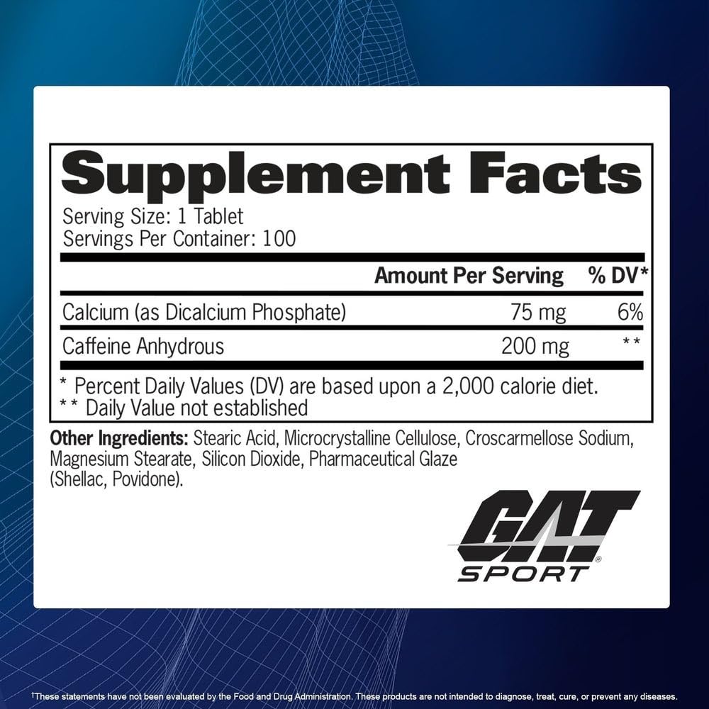GAT SPORT Essentials Caffeine Metabolism and Performance Tablet, 100 Tablets