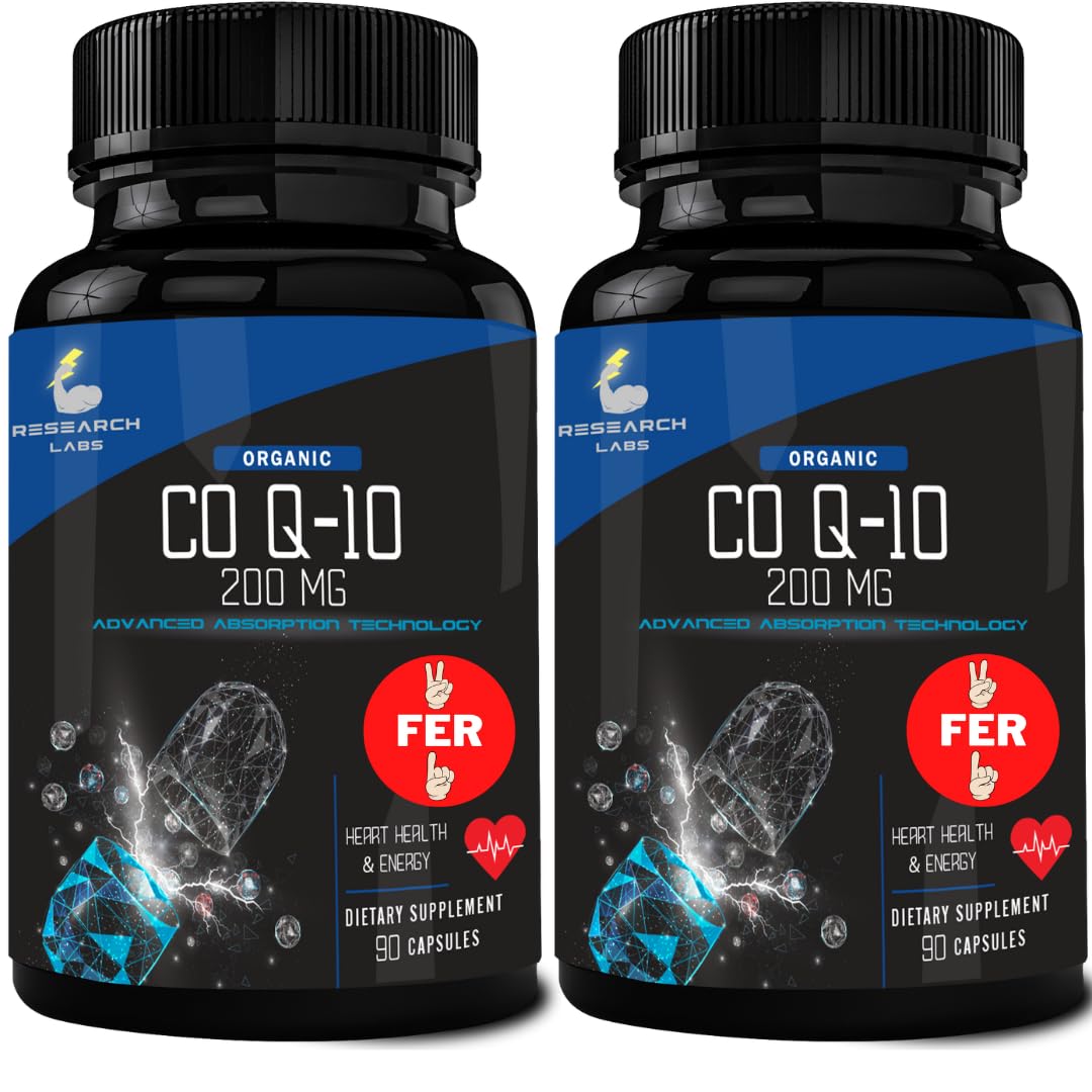 Research Labs CoQ10 Advanced Absorption 200mg with Black Pepper Extract, 180 Softgels