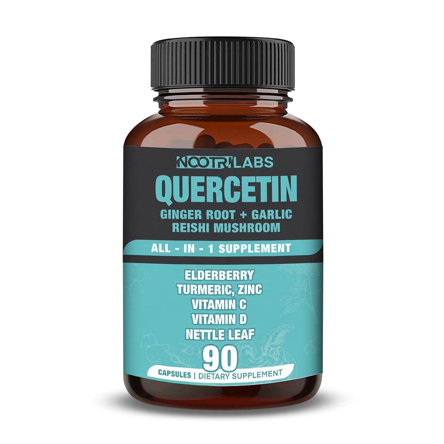 Nootrilabs Naturals All-in-1 Highest Potency Quercetin, Elderberry, Turmeric, Reishi Mushroom, Vitamin C, D, Ginger Root, Zinc, Nettle Leaf - Immune, Antioxidant & Overall Health Support, 90 Vegan Capsules