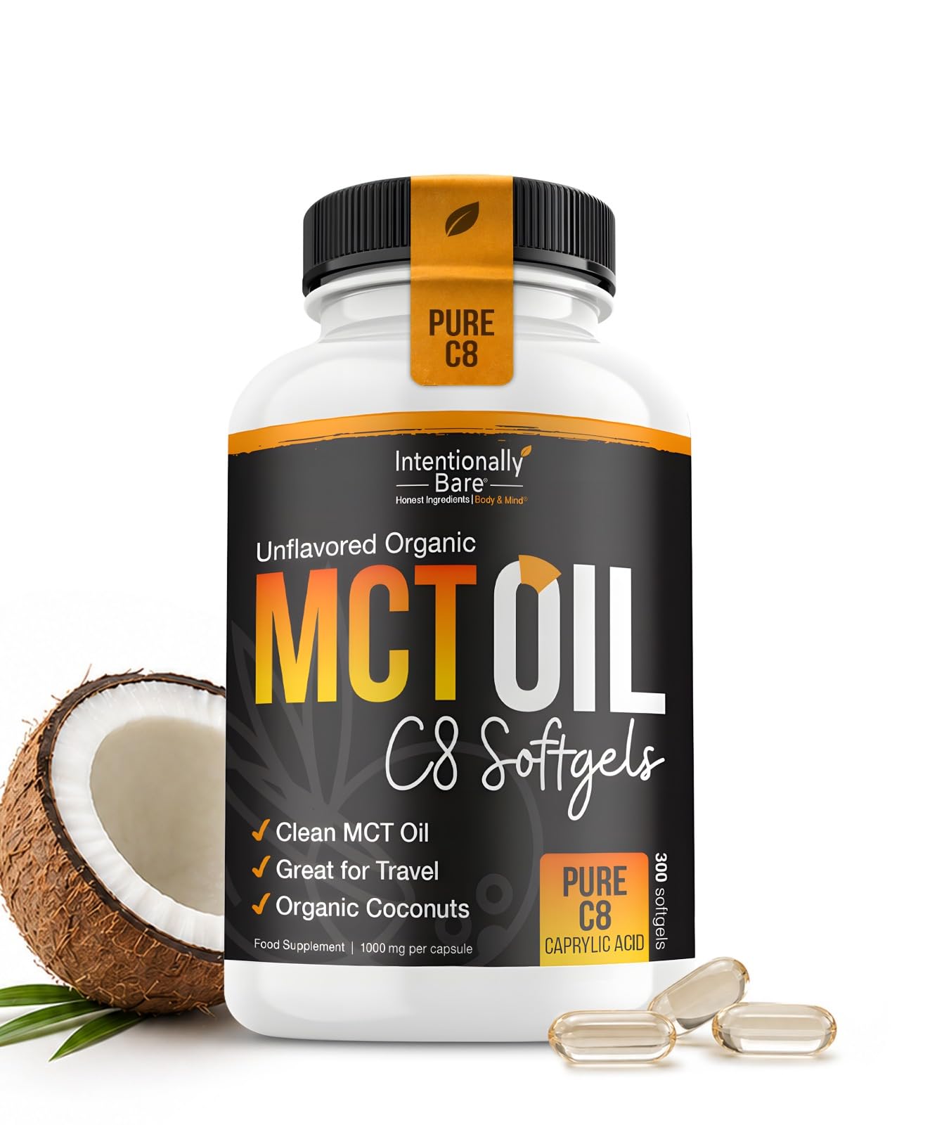 Intentionally Bare Organic Pure C8 MCT Oil Softgels 300 Count