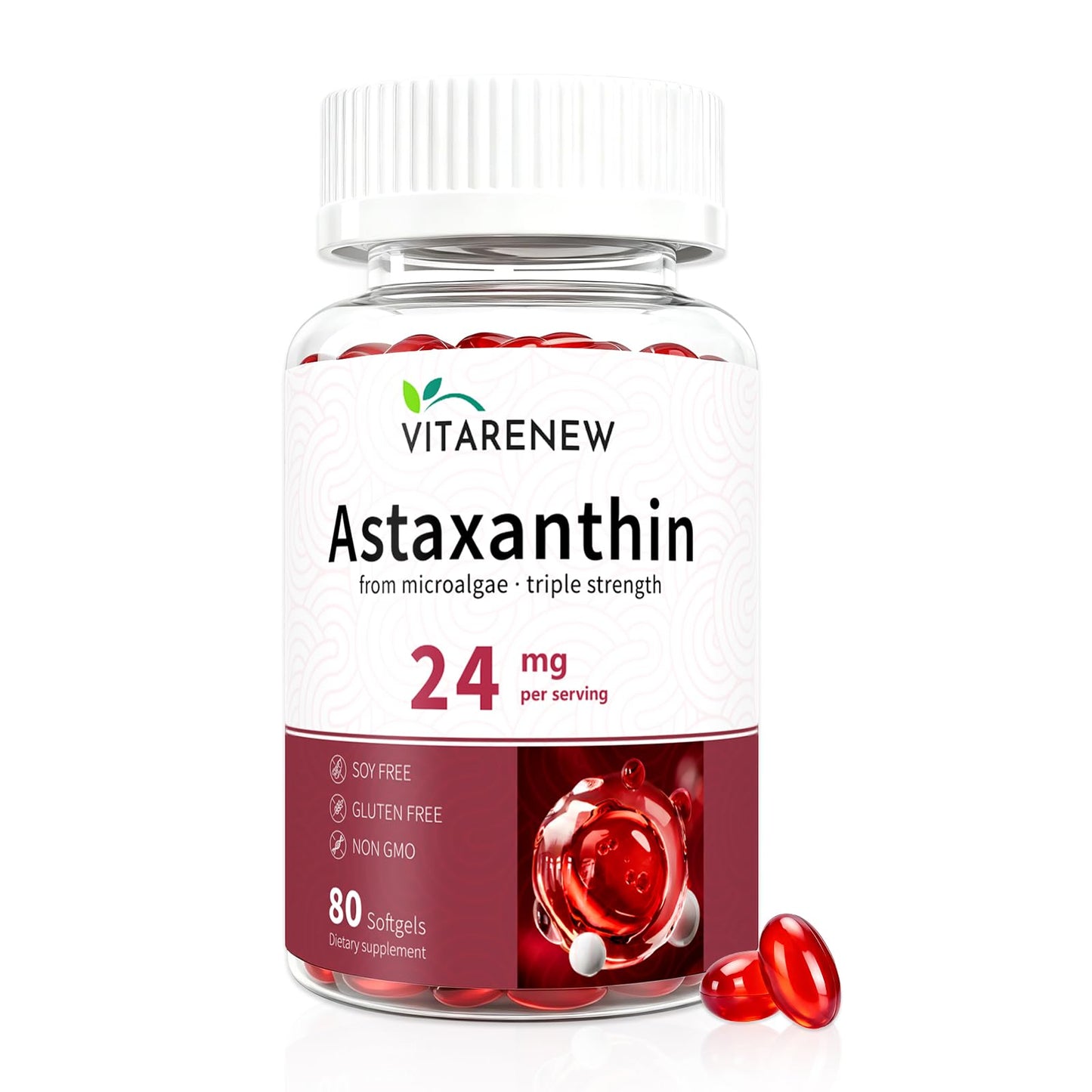VITARENEW Astaxanthin 24mg Complex with Phosphatidylcholine, Lutein & Vitamin E High-Absorption Softgel 80 Softgels