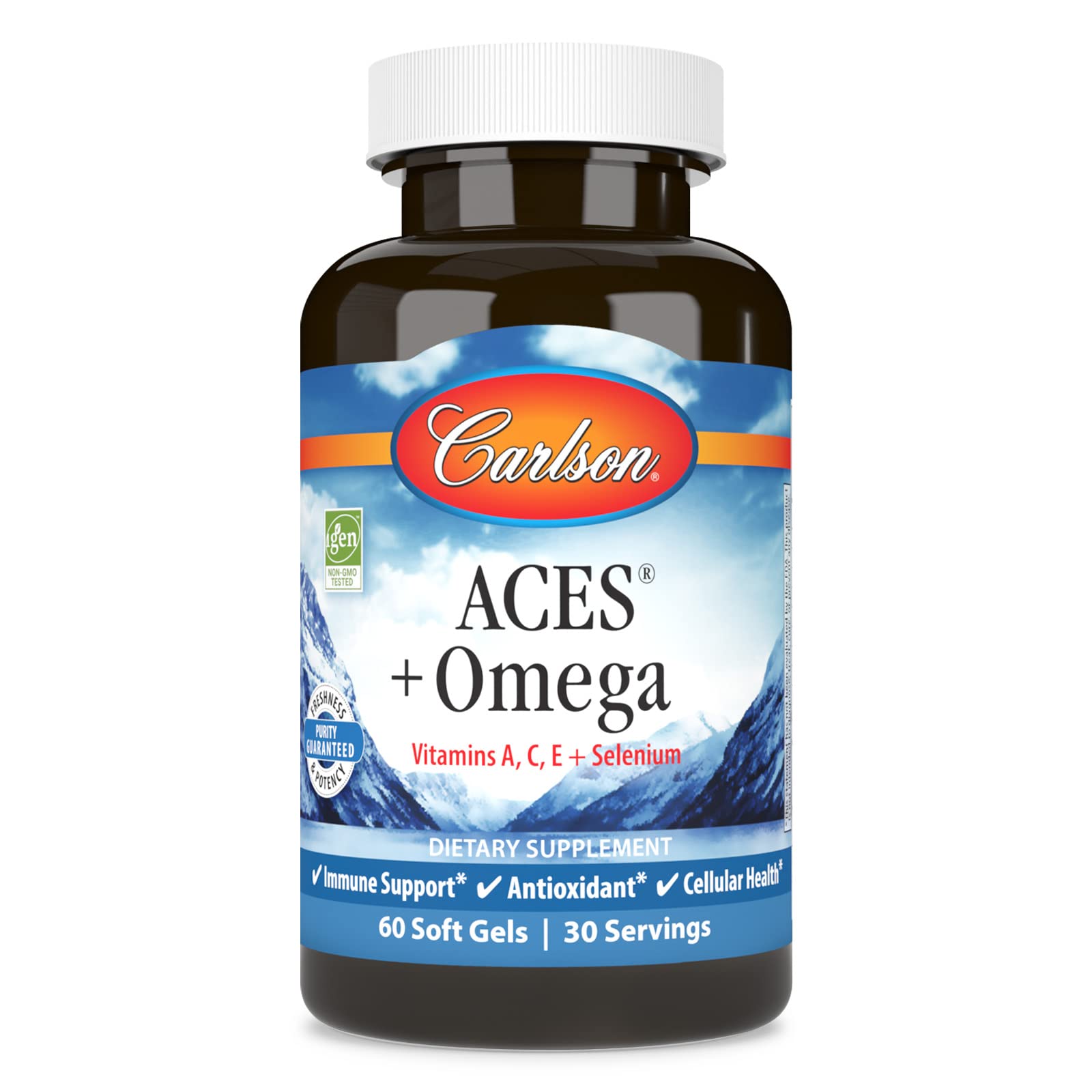 Carlson ACES + Omega, Vitamins A, C, E & Selenium + Omega-3s EPA and DHA Softgels 60 Count
