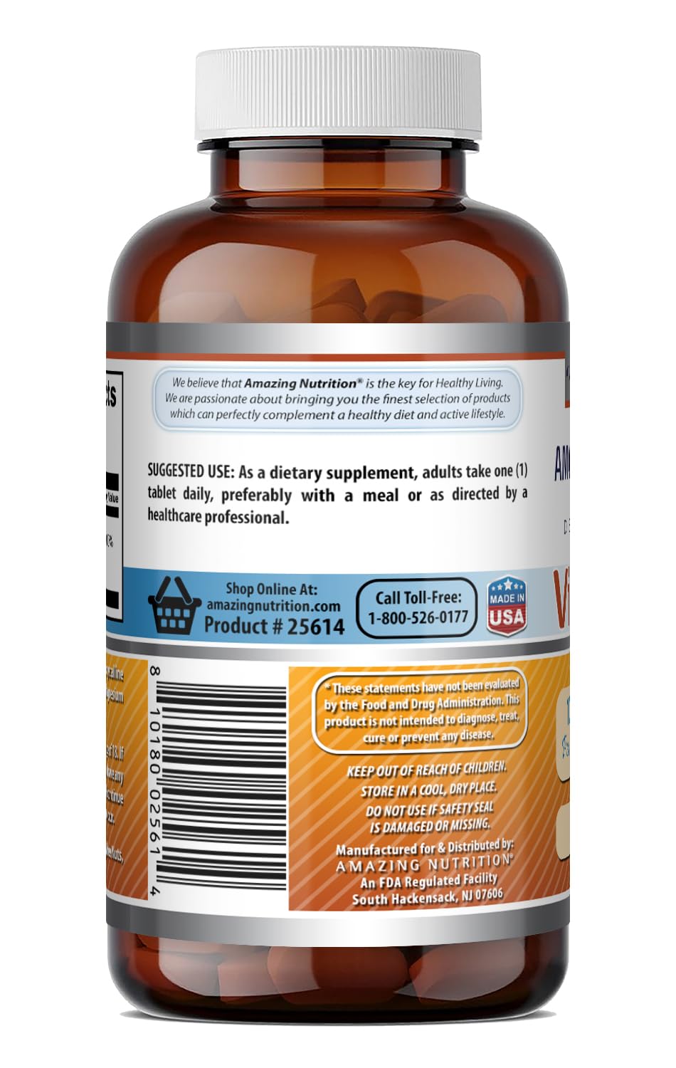 Amazing Nutrition Vitamin B6 (Pyridoxine HCI) Supplement 100 mg, Tablets, 100 Count