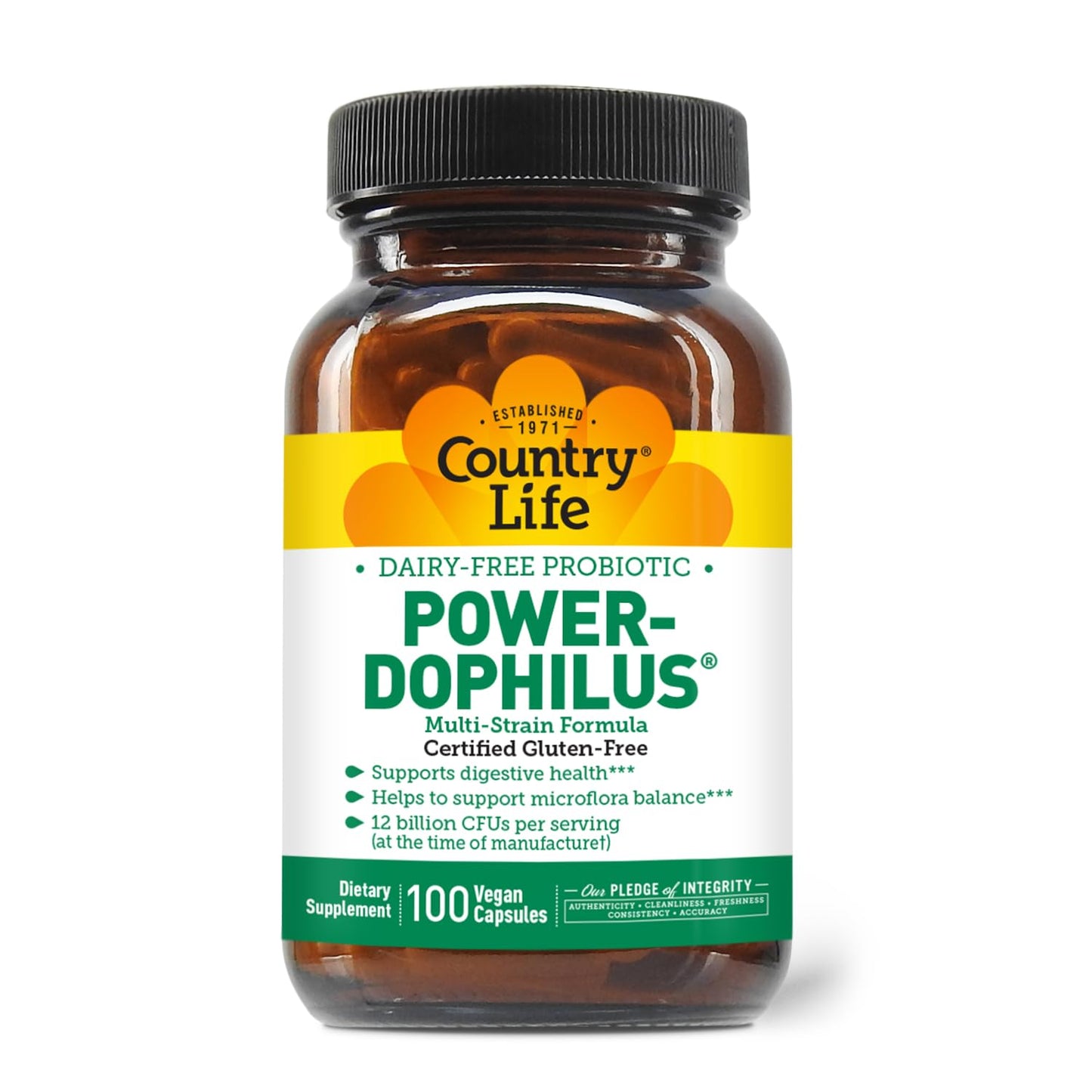 Country Life Power-Dophilus Dairy-Free Multi-Strain Probiotic 12 Billion CFUs, 100 Vegan Capsules