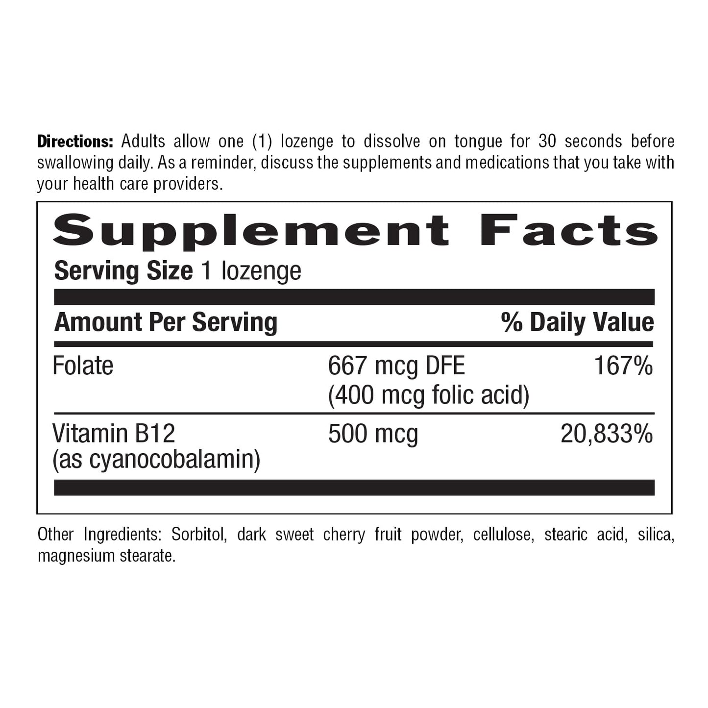 Country Life Vitamin B12 with Folate Lozenges, 100 Lozenges