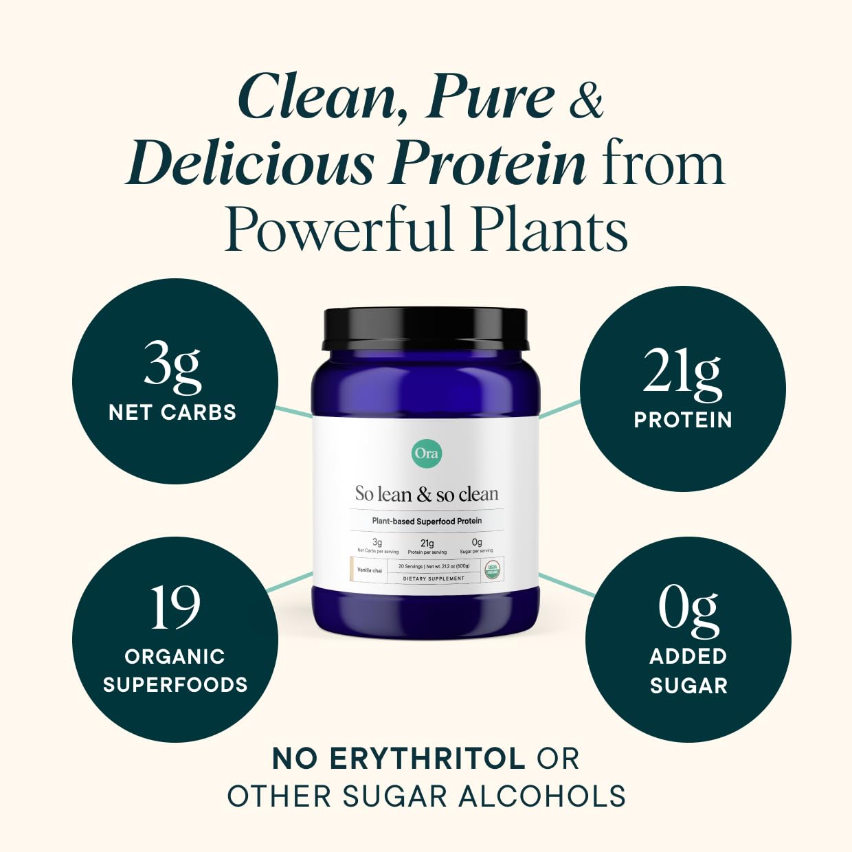 Ora Organic Vegan Protein Powder Bundle Vanilla Chai & Chocolate, 2-Pack, 21g Vanilla Chai Plant Based Protein Powder, 20 Servings; 22g Chocolate Plant Based Protein Powder, 20 Servings