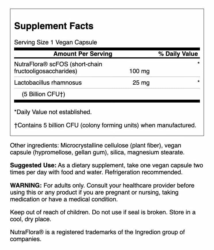 Swanson Lactobacillus Rhamnosus with FOS Probiotic, 5 Billion CFU, Digestive Health Support, Vegan, 180 Capsules
