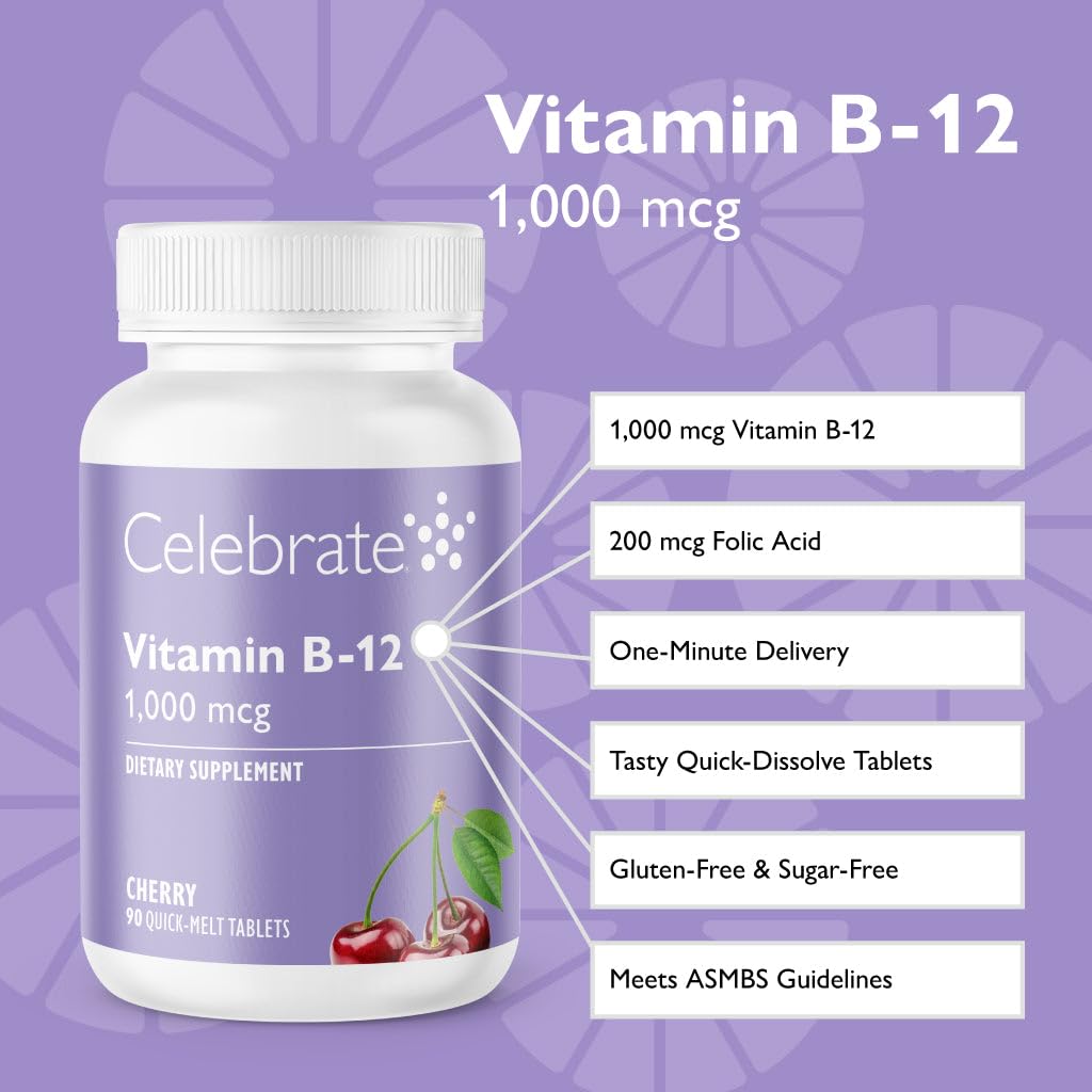 Celebrate Bariatric Supplements B-12 Quick Melt 1000 mcg with Folic Acid – 90 Tablets