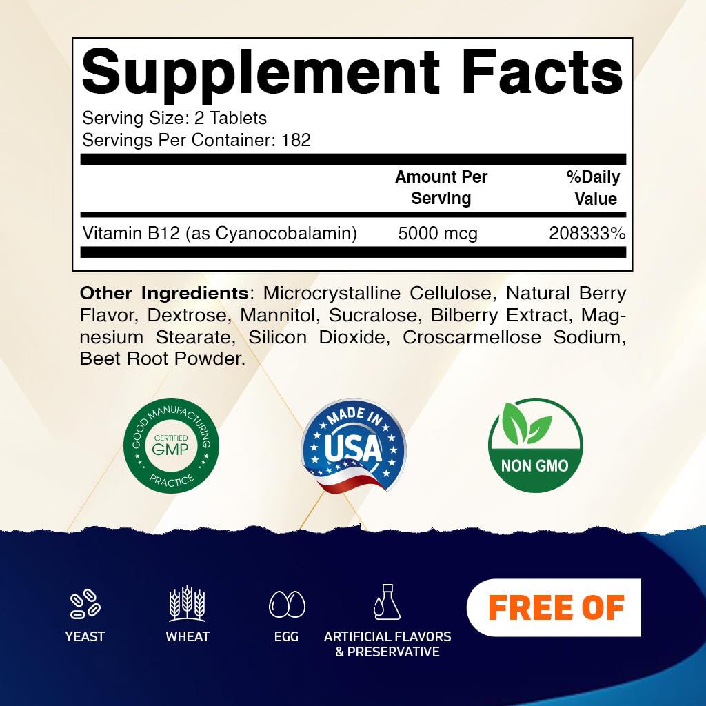 Vitamatic Vitamin B12 5000 mcg Fast Dissolve Tablets, 365 Tablets
