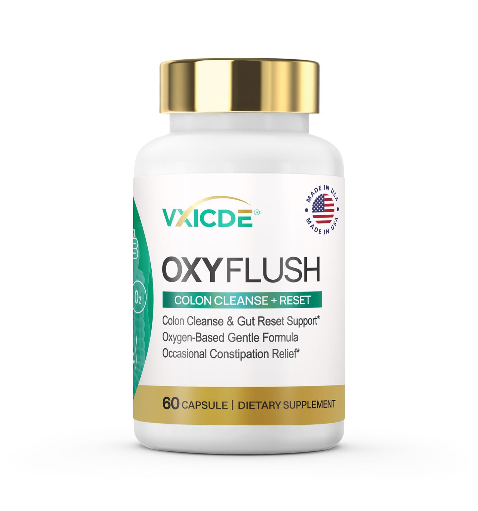VXICDE OxyFlush Digestive Support Dietary Supplement with Magnesium Oxide and Botanical Extracts, 60 Capsules